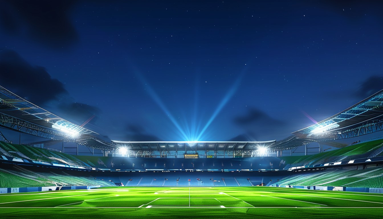 조명탑이 켜진 밤의 빈 축구 경기장