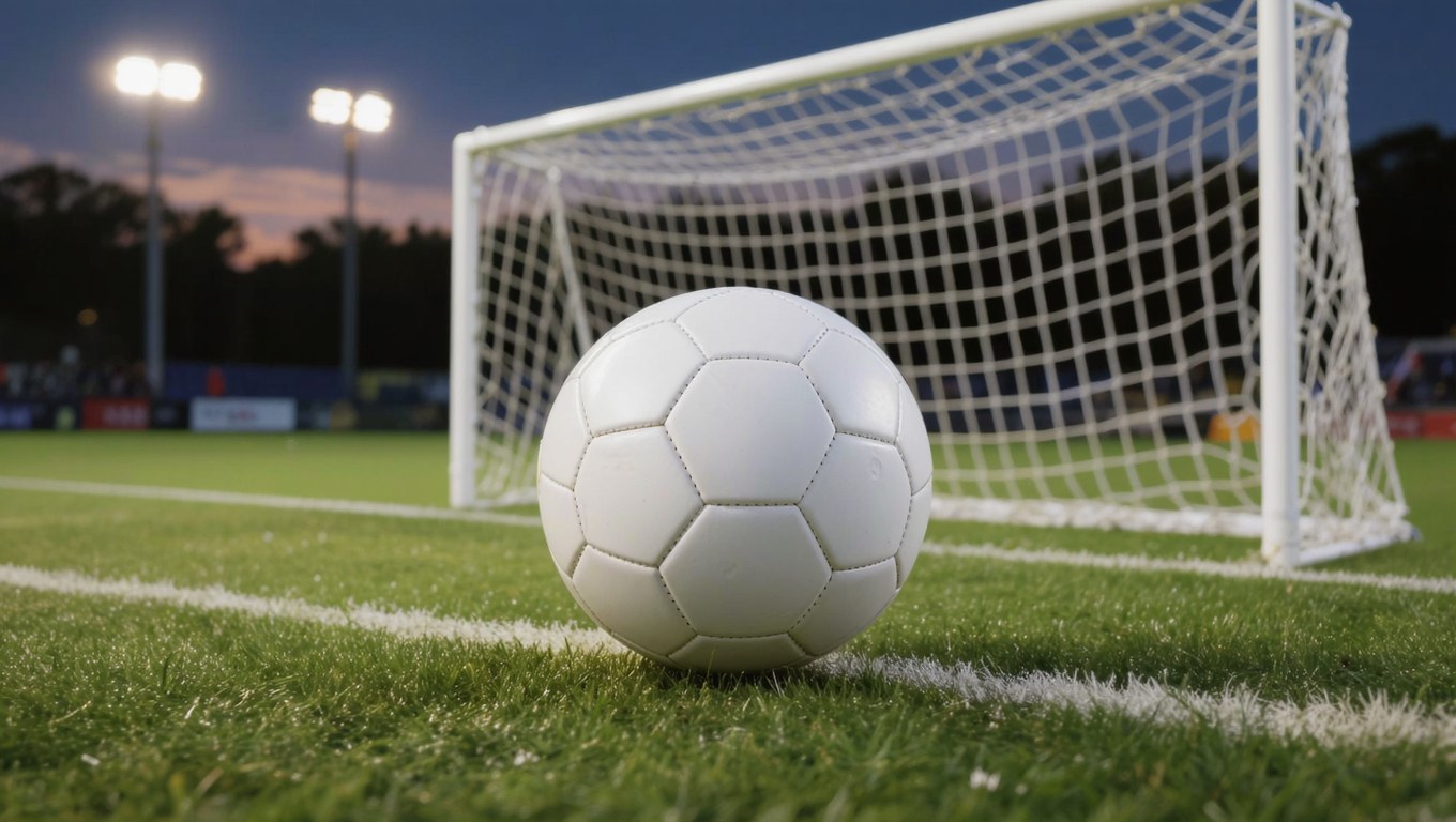 풋살장 인조 잔디 위에 놓인 축구공